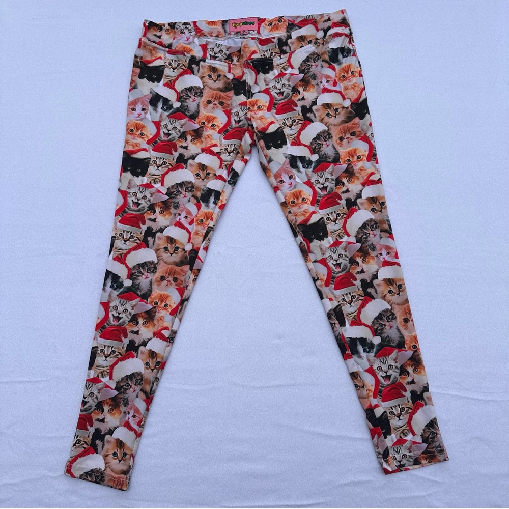 Tipsy Elves Santa Cat Leggings All Over Print Kittens Christmas Women’s XL